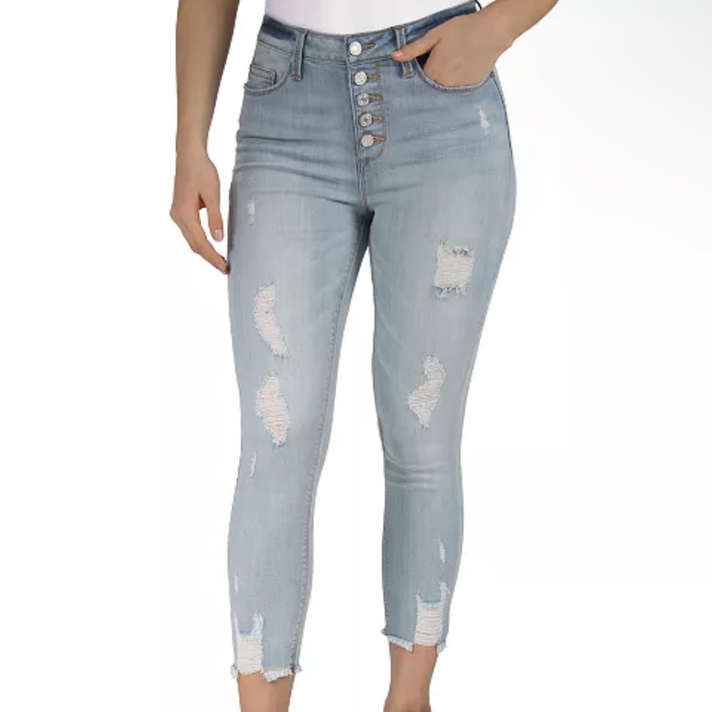 Indigo Rein Light Blue Distressed Ankle Jeans